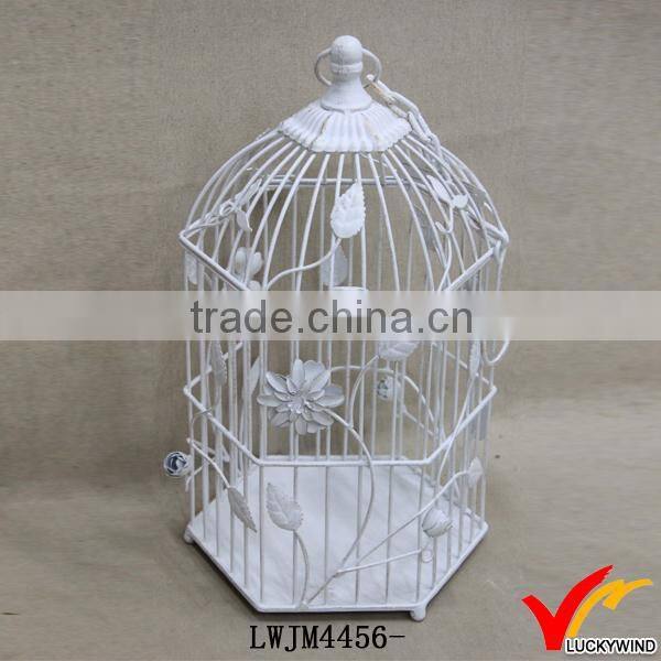 antique metal white bird house candle holder
