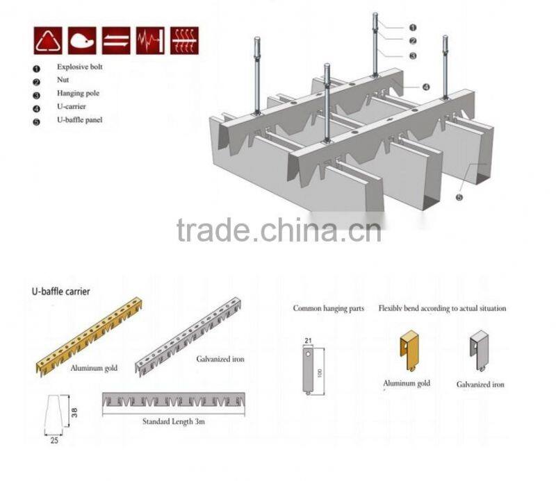0.45Thickness office decorative aluminum baffle u false ceiling
