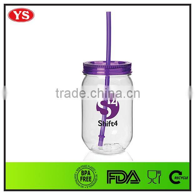 Acrylic 540 ml small mason jar with straw