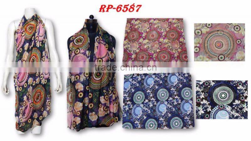 PRINTED SCARVES WITH POMPOM EMBROIDERY SHAWL SCARF PAREO SARONG