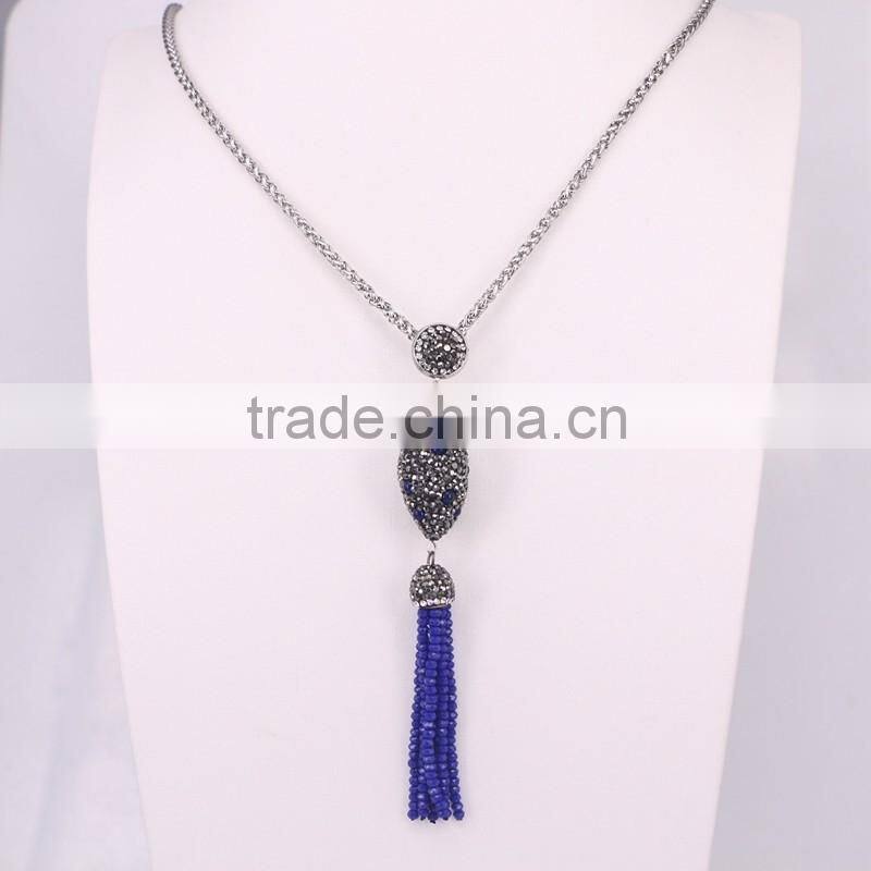 Oval/Evil Eye Pendant Necklace, Gem stone Druzy Pendant, With Crystal Paved Crystal Tassel Jewelry, Stone Chain Necklace
