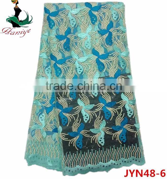 New arrival French net lace fabric, African tulle lace fabric with stones JYN48