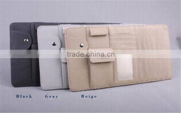 Boshiho Car Leather Sun Visor multi-use CD DVD Holder Bag Pocket Glass Clip Card Pen