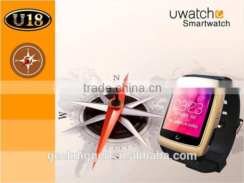 Newest Uwatch U18 Android 4.4 Dual core MTK6571 Smart Watches Bluetooth WIFI GPS Pedometer Sleep Monitoring Compass watch