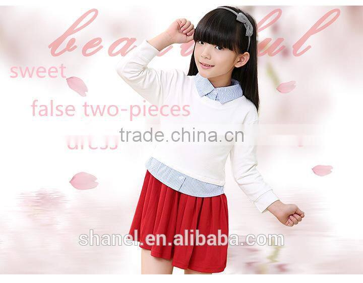 new arrival girls long sleeve sweet false two-pieces dress plaid dress