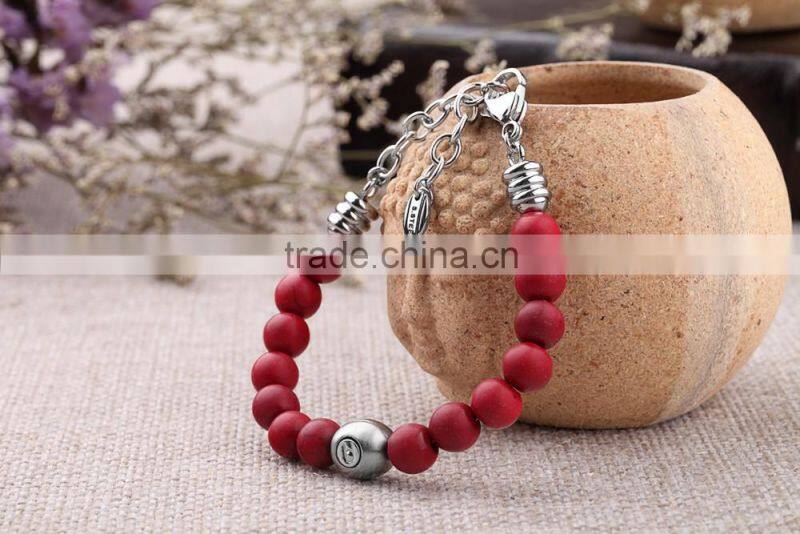 stock! healthy blue round natural turquoise steel bracelet