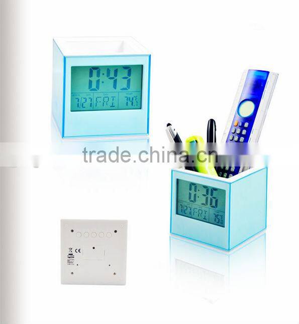 desk digital led alarm clock with pen holder