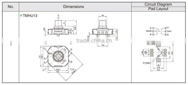 FTMHU13 smd 4-direction & center-push vertical tact switch