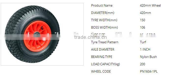 Top quality 16x650-8 plastic centred pneumatic tubless wheels