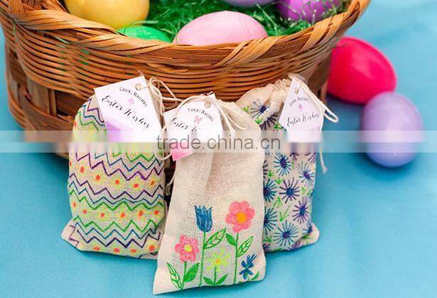Funny Rabbit Printed Logo Gift Bags,Burlap Drawstring Easter Gift Bags