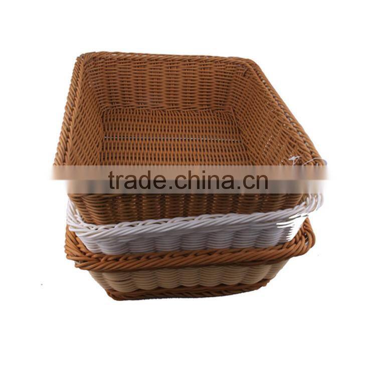 Plastic wikcer woven rectangular shape fruit vegetable display big basket