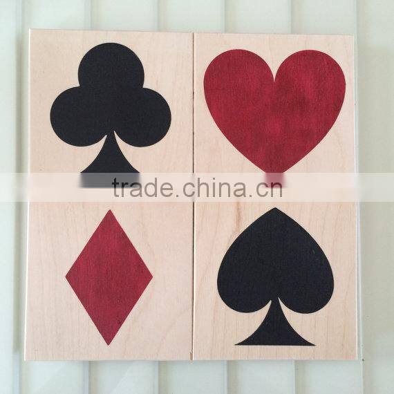 Personalized Wooden Painting UV Digital Printing on Wood Placemat Poker Pattern Coaster Set