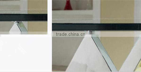 Special Shape Tempered Glass Top Console Table Set With Stainless Steel Base For Home Use