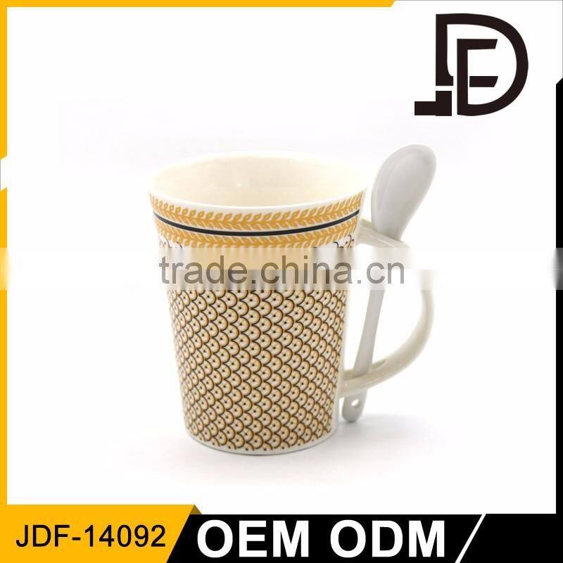 Drinkware coffee mug spoon in handle, white ceramic spoons mug, ceramic mug with spoon in handle