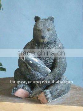 9.5 inch bear with a fish eco decor resin animal