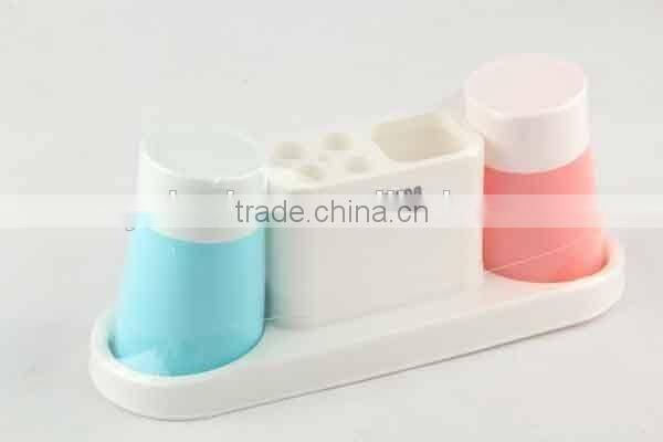 3PC double color plastic toothbrush holder and cup set bathroom set