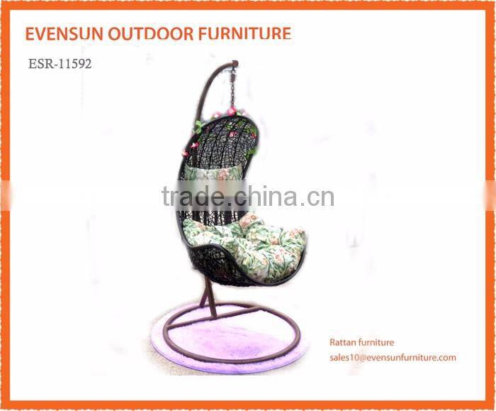 Charles Bentley Patio Outdoor Grey Rattan Hanging Swing Chair With Cushion