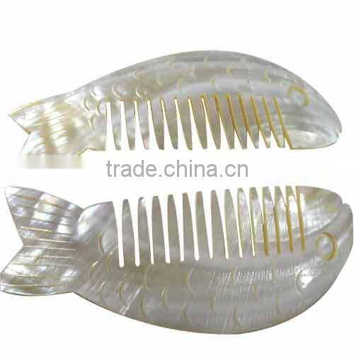 handmade carved natural mother of pearl shell hair comb