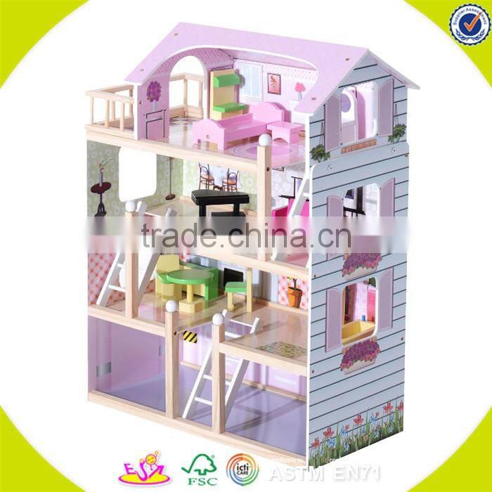 2017 Best luxurious 4 floors children wooden dollhouse kits with garage W06A238