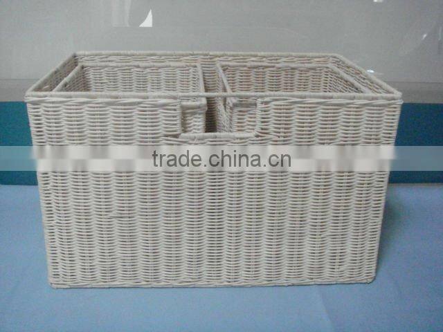 3pcs/set square rattan storage basket with wire frame