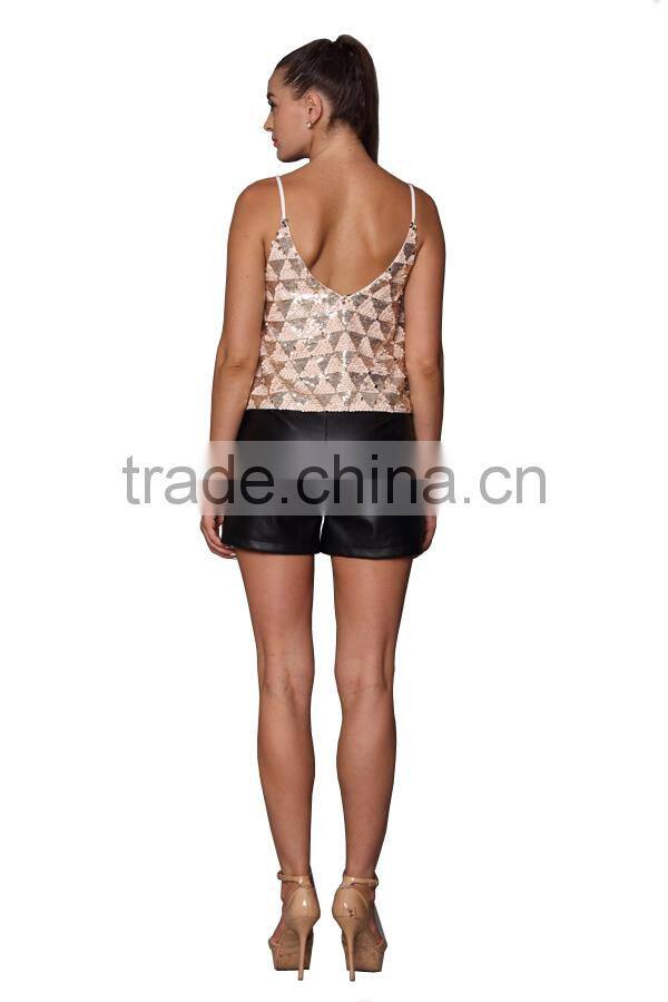 2014 Summer Fashion Design Wholesale Sequin Chiffon Ladies Tops