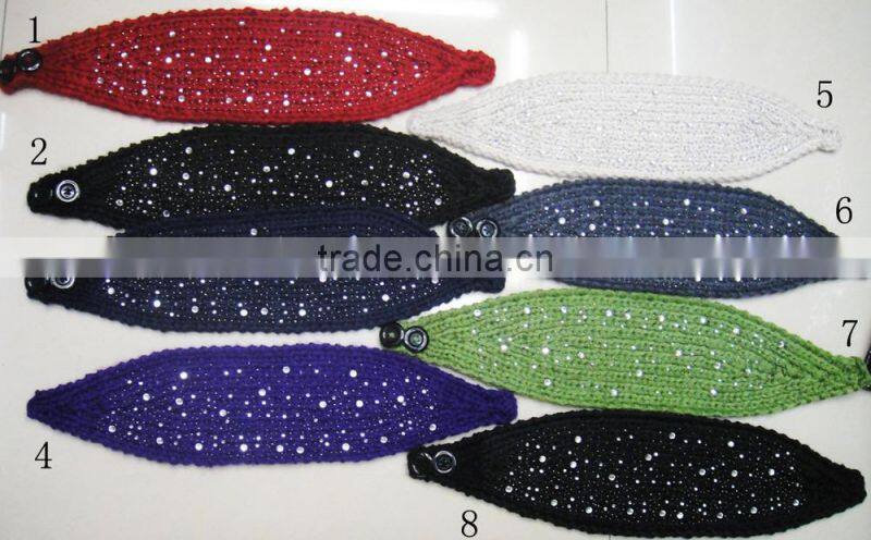 Fashion new Hot knitted acrylic designer rhinestone headband for winter
