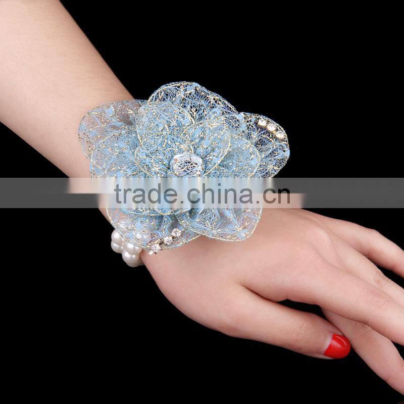 stretch fabric flower bracelets bridemaid jewelry fabric Wrist Corsage Wedding Flower Corsage Bridal accessories jewelry