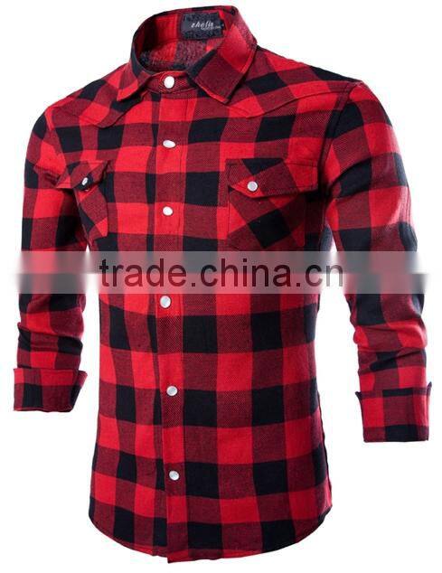 OEM big check high visibility flannel shirts for men with double pockets