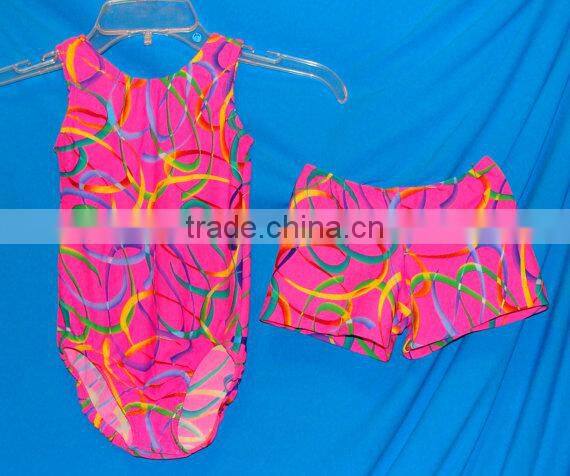 Gymnastics Leotard Babies,Toddlers, Girls in pink confetti with Matching Shorts