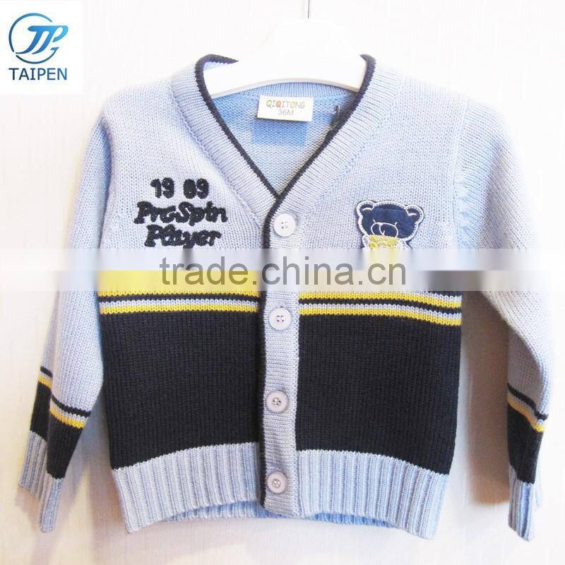 Woolen Baby Boy Cardigan Sweater Kids Computer Knitted Pattern Unisex Sweater For Wholesale