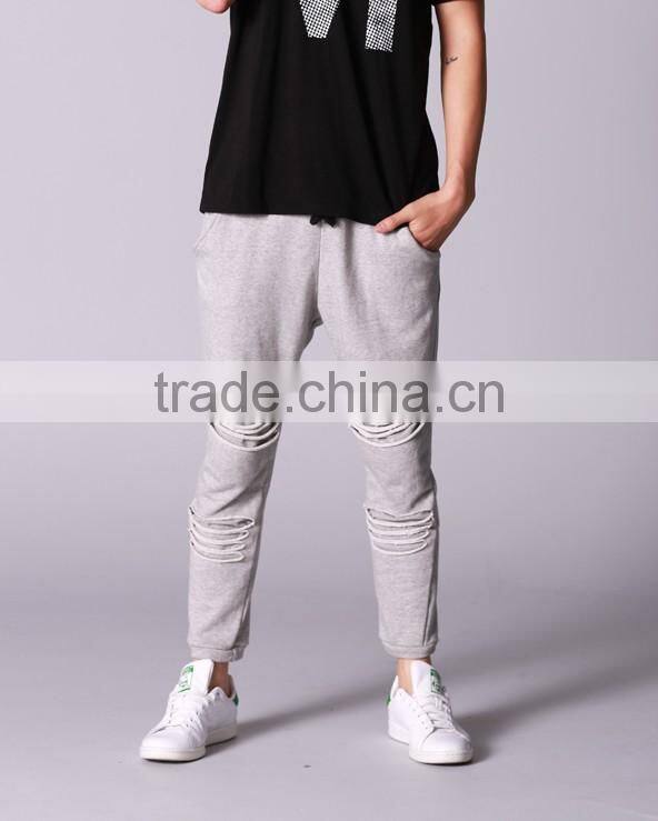 wholesale customized printing logo blank slim fit women ripped sweatpants jogger