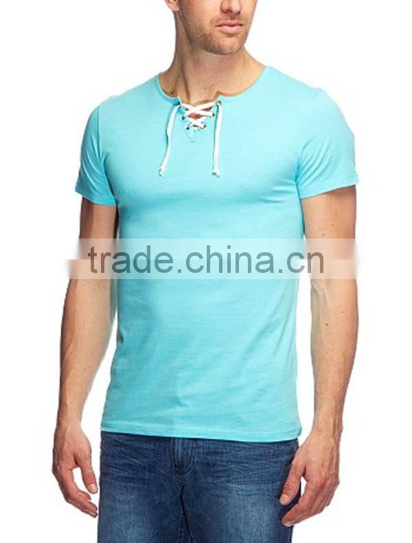 custom men t-shirt with tunisian laced up neckline