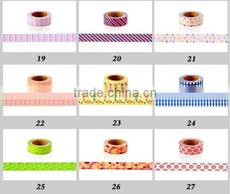 Different patterns washi tape customized colors adhesive paper tape 1.5cm*10m