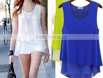 Gauze stiching Chiffon short sleeve blouse summer new design blouse