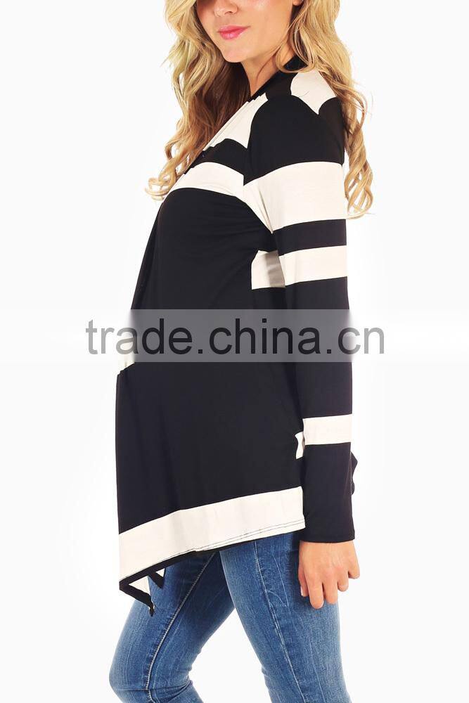 BLACK WHITE STRIPED COLORBLOCK MATERNITY CARDIGAN WHOLESALE MATERNITY CLOTHING