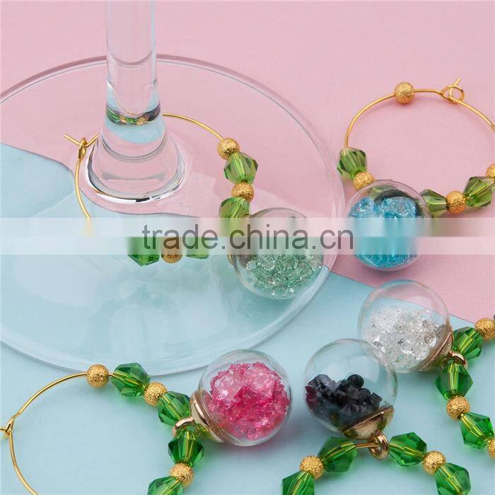 Gold Plated Green Faceted Bottle Round At Random Rhinestone Wine Glass Charm Rings