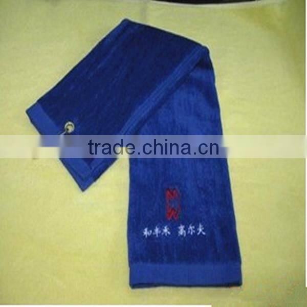 100% cottom tri-folds customized embroidery terry velour golf towels