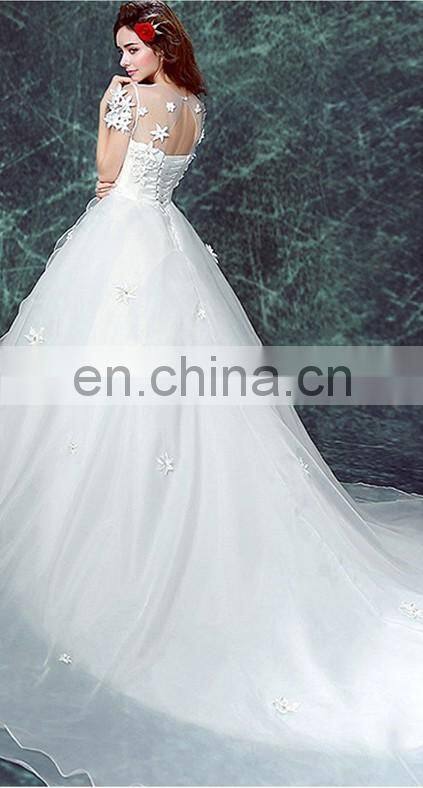 High-end Slim Wedding Dress Short Sleeve Applique Long Trail Bride Dress