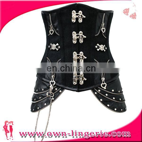Fashion Steampunk Gothic waist corset with zipper steel boned underbust corset