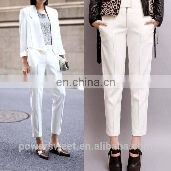 White Ladies Dress Pants With Front Zipper