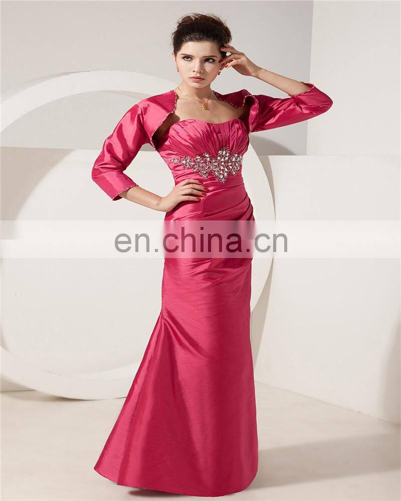 2018 Elegant Sweetheart Floor Length Evening Dress Beaded Ruched Lace-up Mother Of The Bride Dress With Jacket