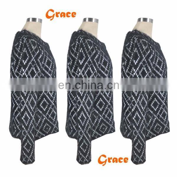 Open-front Custom Women Cardigan Black Plaid Long Sleeve V-neck Sweater