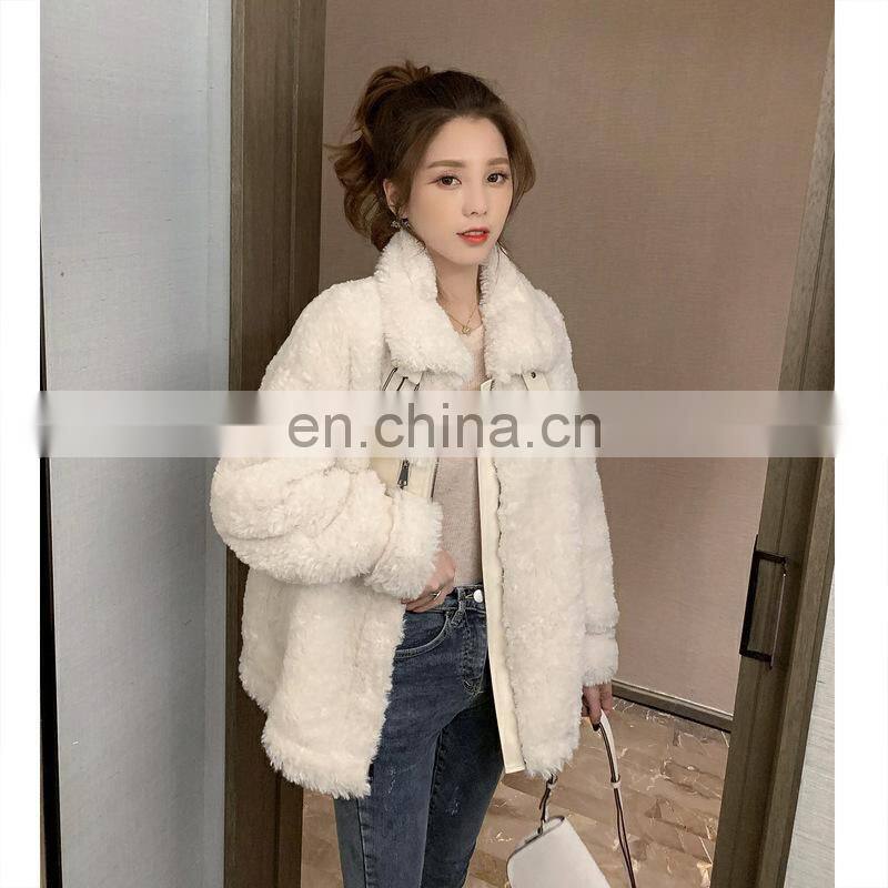 Womens Petite Hairy Stand-up collar Jacket short wool fleece flare elegant winter coat