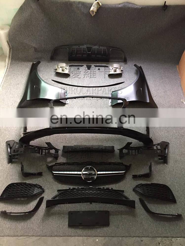 C class w205 C63 BODY kit with front bumper front grille fenders ducts muffler tips and rear bumper rear wing PP material