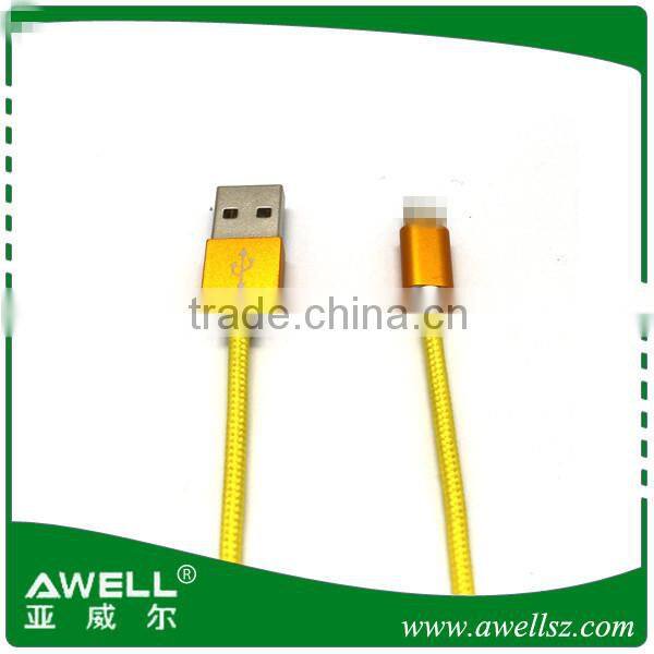 Wholesale OEM Brand Colorful Aluminum Metal Shell Connectors Tip 3FT Nylon Braided Wire Fabric Micro USB Cable