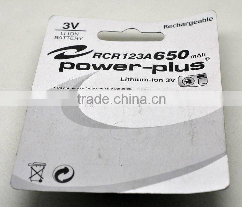 lithium ion rechargeable RCR123A 600mAh battery RCR123A