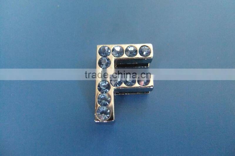 Zinc Alloy 18mm Slide Letters with Light Blue Rhinestones