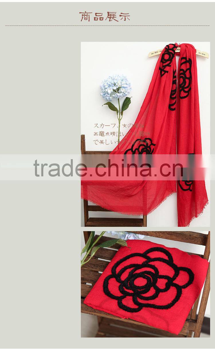 Korean Ladies Fashion Rose Flower Embroidery Shawls and Wraps Wholesale