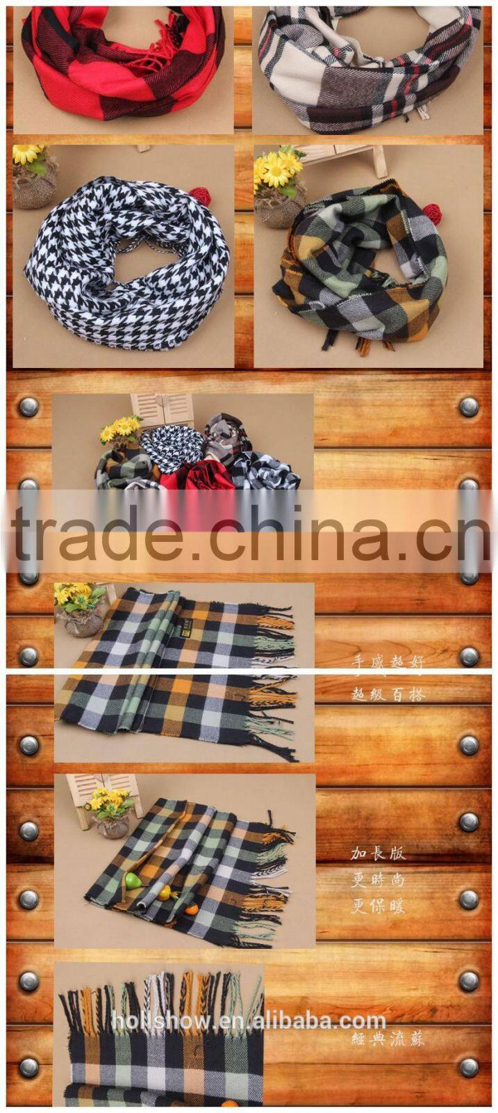 Fashion Classic Baby Boys Girls Autumn Winter Checked Plaid Knitted Scarf With Tassels