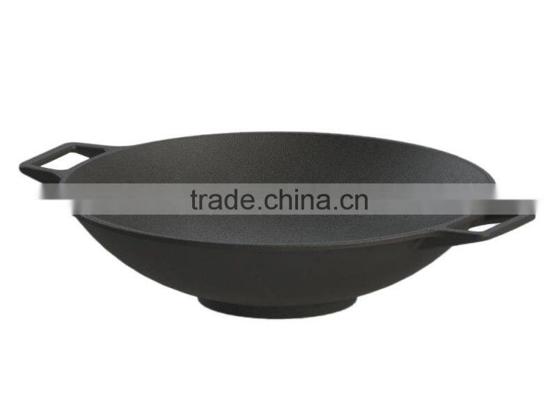 Cast iron cookware wok with two help handles